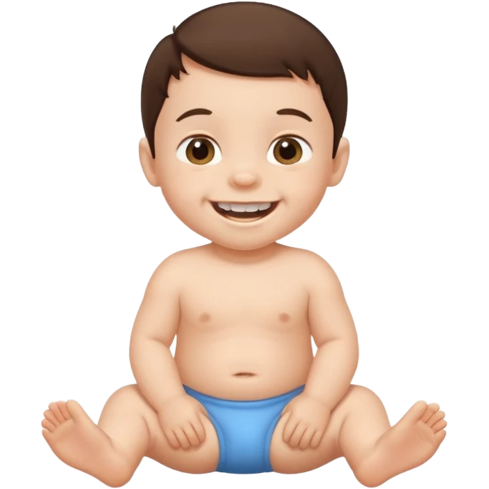 Brunette baby boy showing bottom teeth emoji