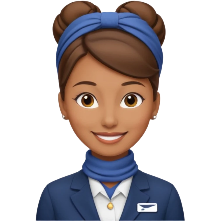  flight attendant, Light Brown skin, brown hair in a bun, neck scarf emoji