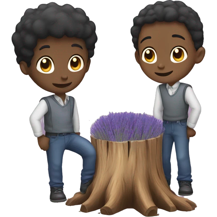 Two boy a stump of lavender
 emoji