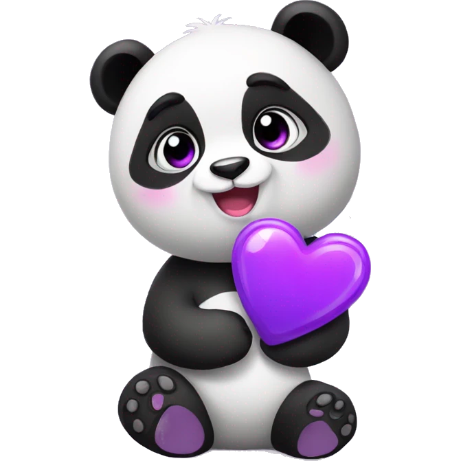 Panda cute with purple heart emoji