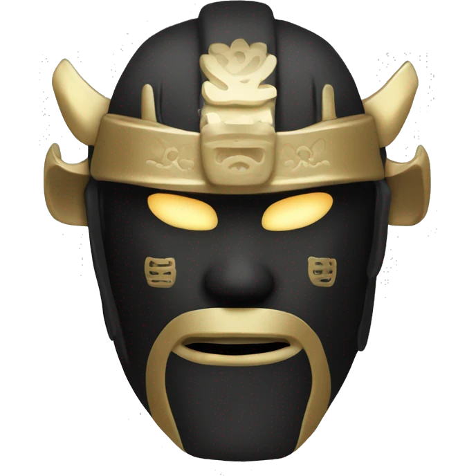 Black and gold Samurai with white oni mask. White glowing eyes emoji