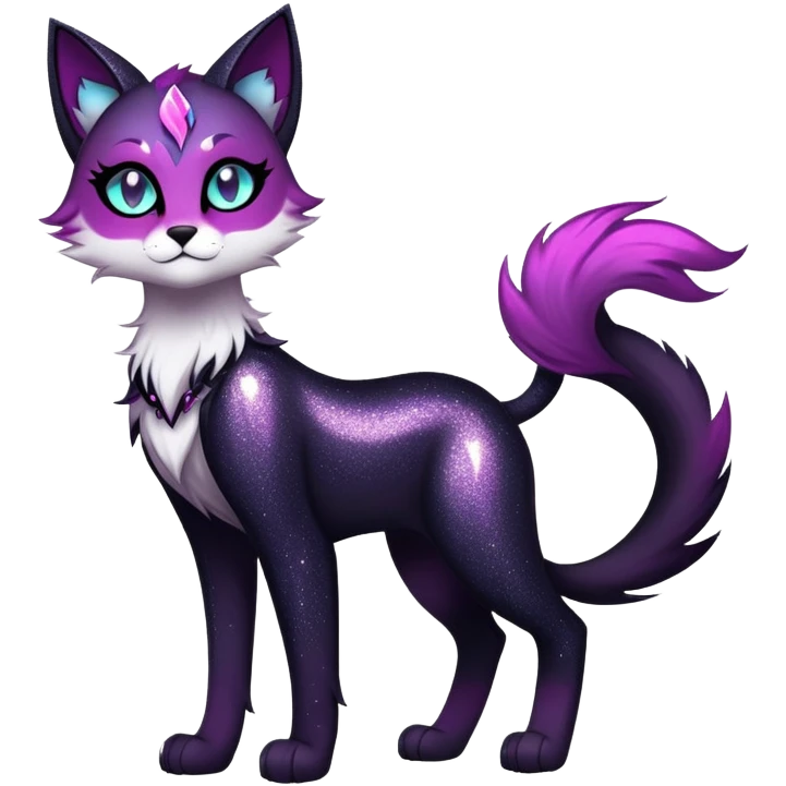 Vibrant dark edgy gothic Falvie-Fionbri-creature-sparkle-feline-fursona, full body emoji