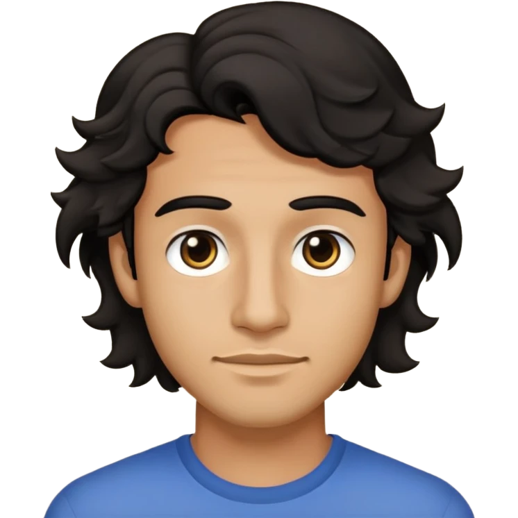 Chico con cabello ondulado no chino color negro ojos negros sin barba ni bigote de 25 años  emoji