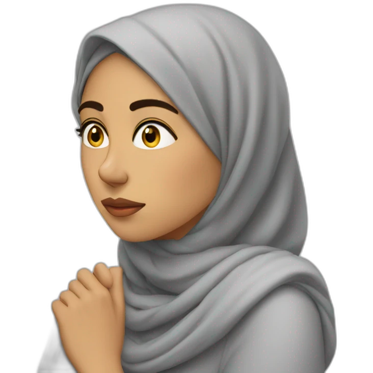 Middle Eastern woman thinking hard with hand on chin without hijab emoji