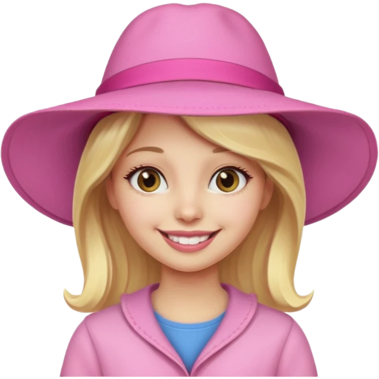blonde girl wearing big pink hat emoji