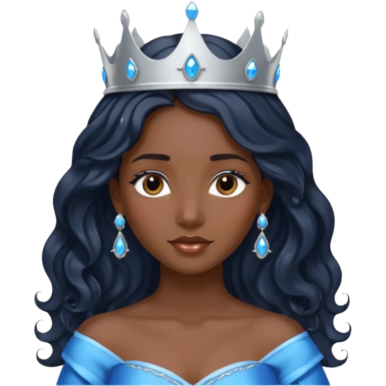 Por favor hazme el emoji de la princesa pero morena con el pelo negro y ondulado y largo, los ojos marrones y la corona plateada con jollas azules emoji