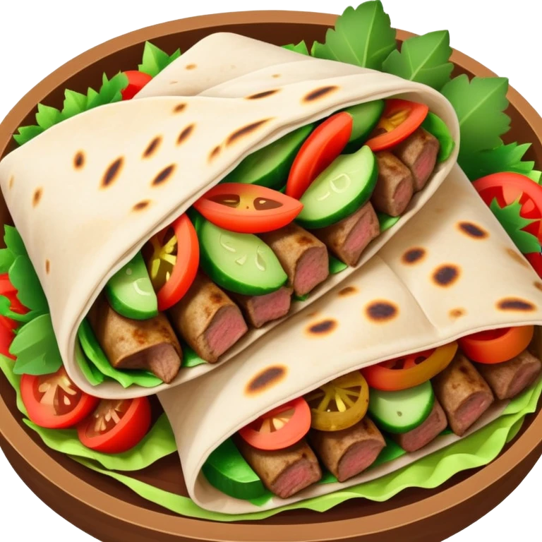 cinematic-realistic-gyros-dish-emoji,-showcasing-succulent,-spiced-meat-wrapped-in-pita-with-fresh-vegetables-rendered-with-lifelike-detail-and-dynamic,-appetizing-lighting. emoji