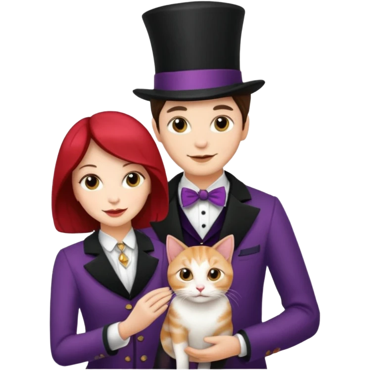 magician couple and their pet cat emoji