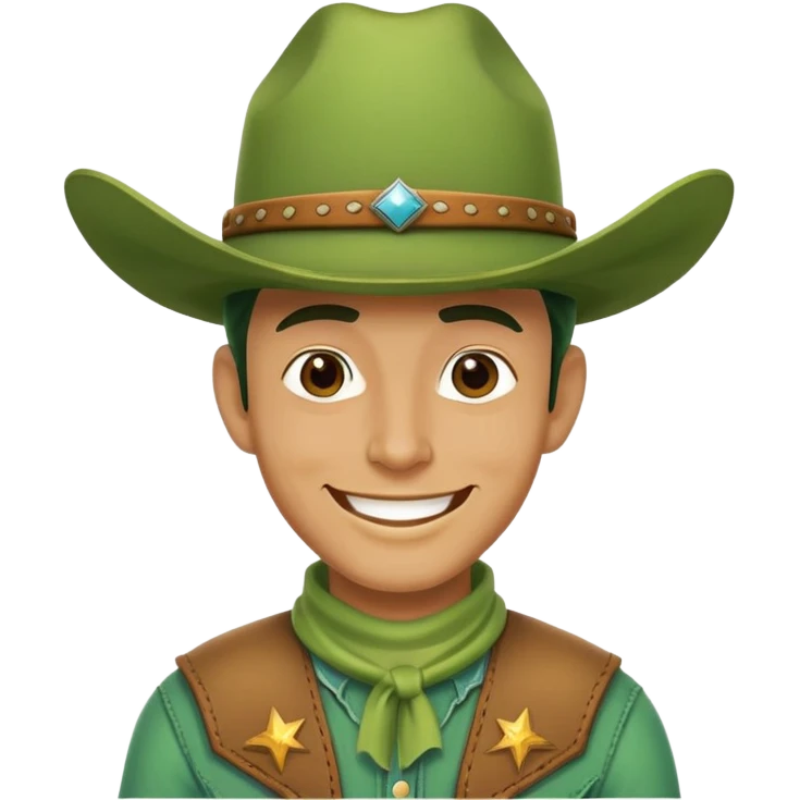 A green cowboy, smiling face with a cowboy hat and green skin emoji