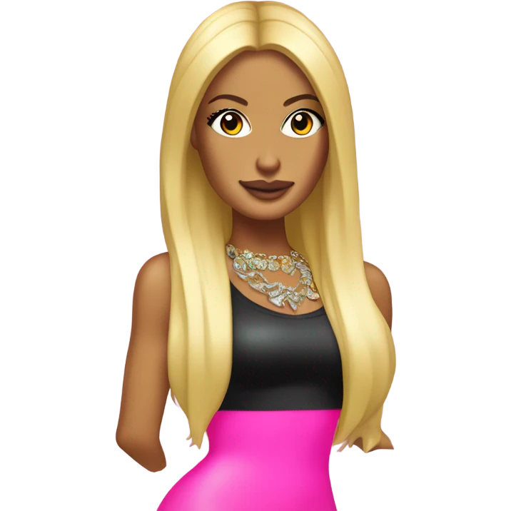 Tanned woman with long black hair, dressed in y2k Paris Hilton hair, makeup, and neon attire emoji