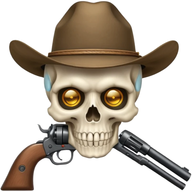 A skull with a vowboy hat and a gun whith a scope sighn on his eye and min holding the gun rember skull emoji