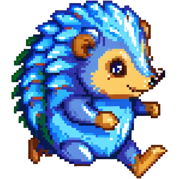 scene of a blue spiky hedgehog running fast through a vibrant landscape with checkerboard hills, floating gold rings, and blurred background, energetic and adventurous emoji