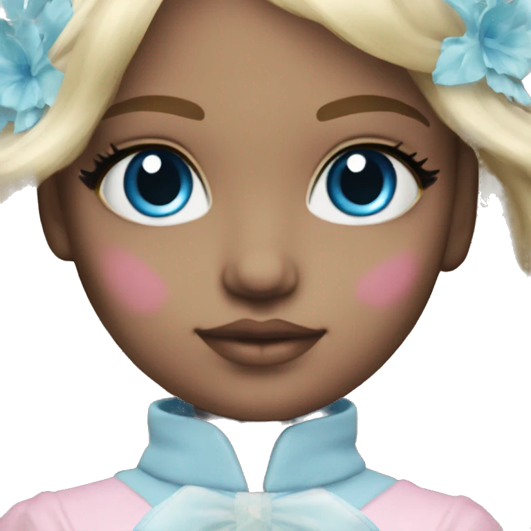 ocean blue doll eyes, blonde hair, feminine, pink, girl, angelic emoji