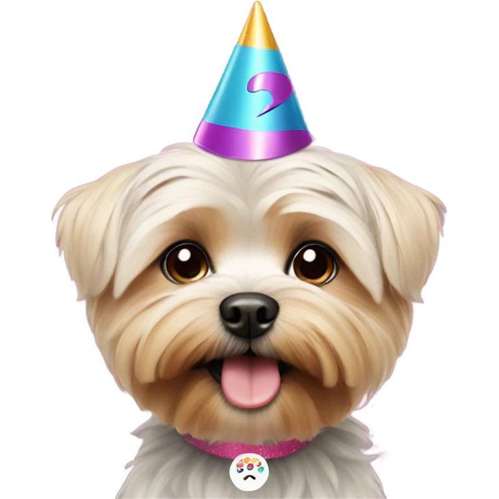 cute morkie dog with party hat that says 2025 emoji
