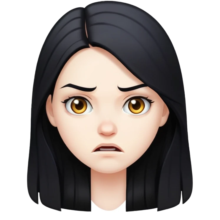 بنت بملامح امريكيه حاده وبشره بيضاء وشعر اسود طويل وغاضبه قليلا emoji