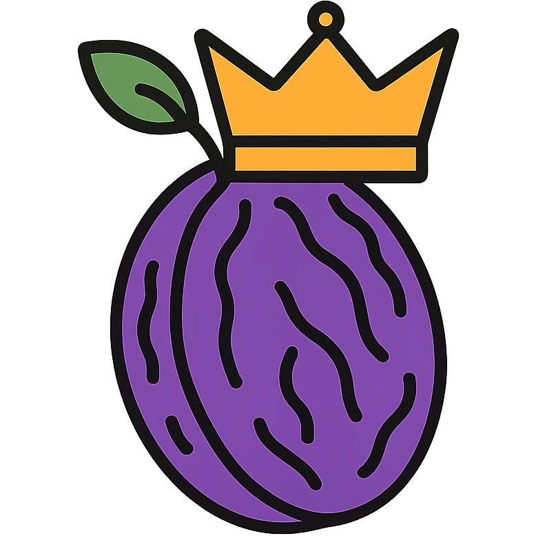 a prune with a crown, minimal, flat design emoji