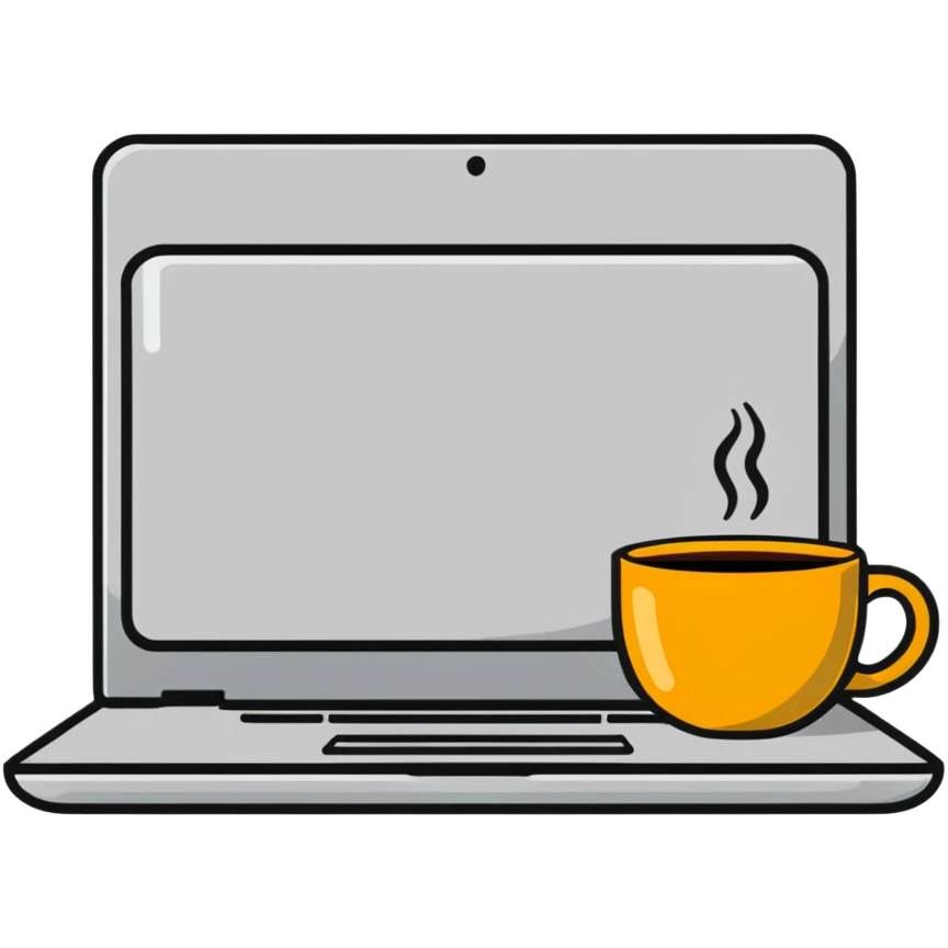 laptop with a coffee cup next to it emoji