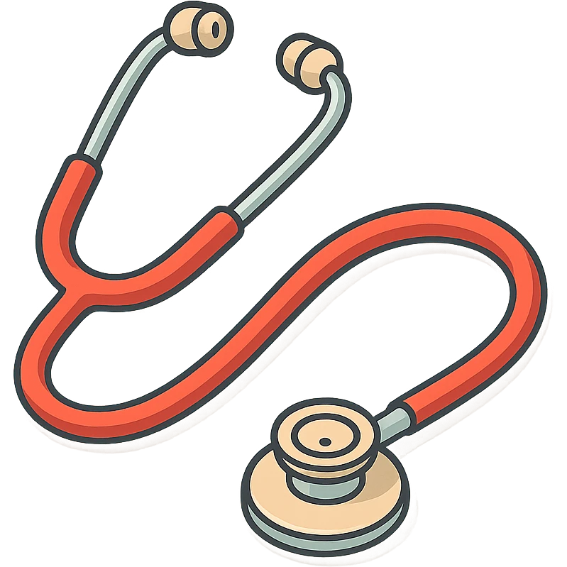 stethoscope with red tube, isometric view, 2D isometric style, detailed drawing, detailed shadows and highlights, clean contours, soft lighting, transparent background emoji