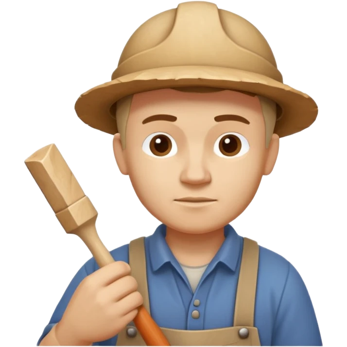 wood carving carpenter portrait, head and shoulders only, carving wooden figure with chisel, wood shavings visible, focused craftsman expression, artisan workshop vibe, 3D cartoon style, mobile game icon style, clean background, no text, no watermark
 emoji