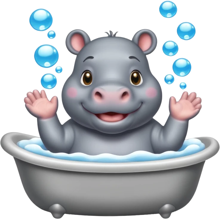 happy hippo with bubbles in bathtub emoji