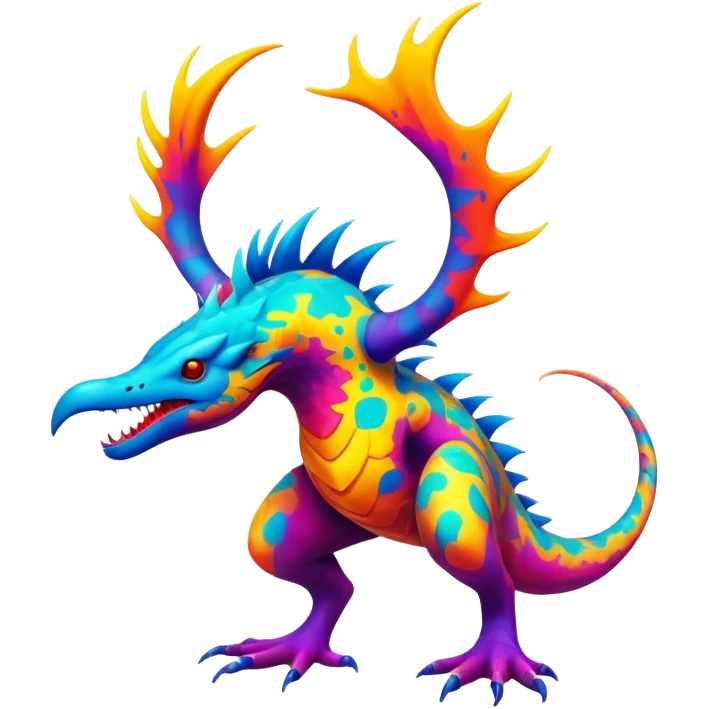 a vibrant colorful edgy vernid-fionbri-creature with splash patterns full body emoji