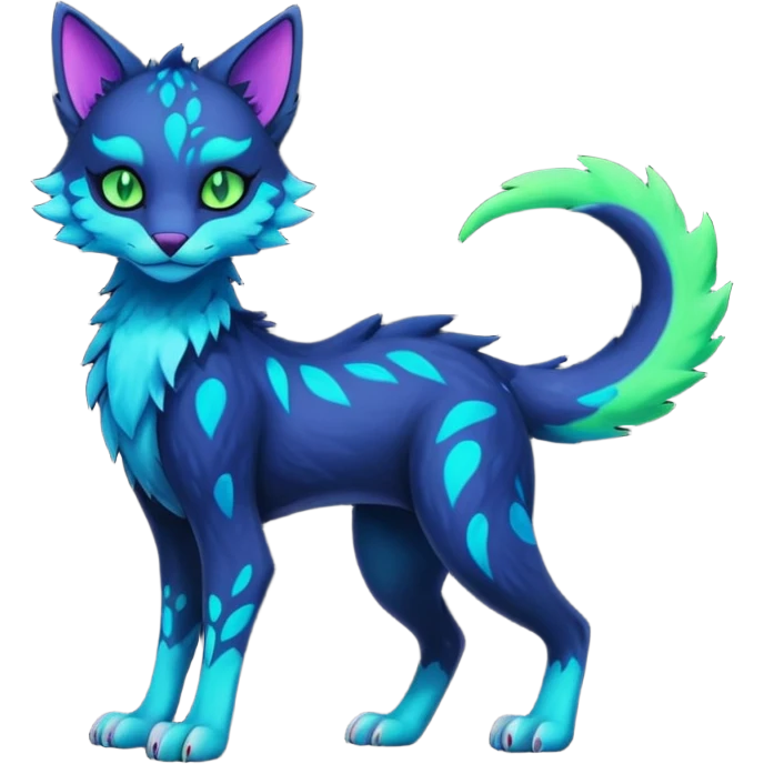 Kawaii dark edgy colorful vibrant neon glowing fantasy feline-vernid-sergal-fursona animal creature with a tufted tail full body with intricate markings  emoji