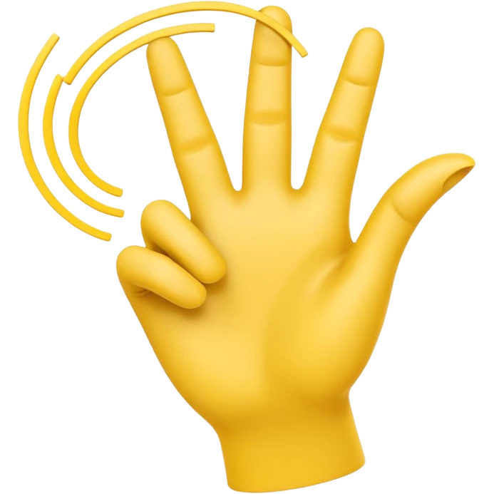 A 3D Apple-style yellow hand emoji, posed gracefully as if dancing, index finger extended and drawing a circular motion in the air, elegant curved motion lines around the finger showing the round movement, playful and dynamic gesture, smooth glossy surface, clean minimal background emoji