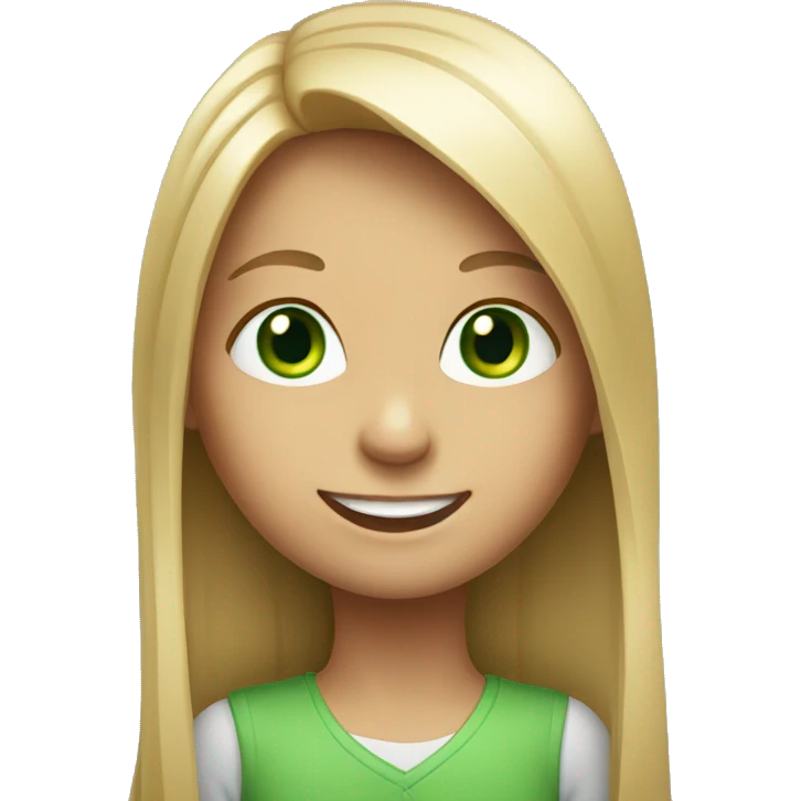 Smiling girl with long straight hair and green eyes emoji