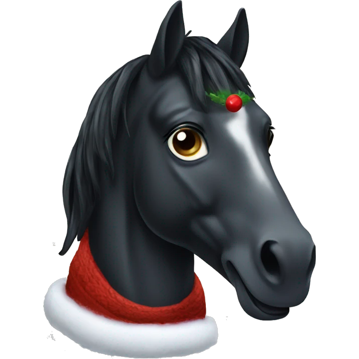 Black horse with a cozy Christmas rug emoji