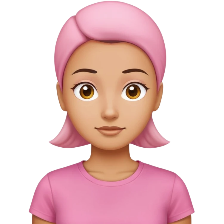 female character with oval-shaped head with flat top wearing a pink t-shirt emoji