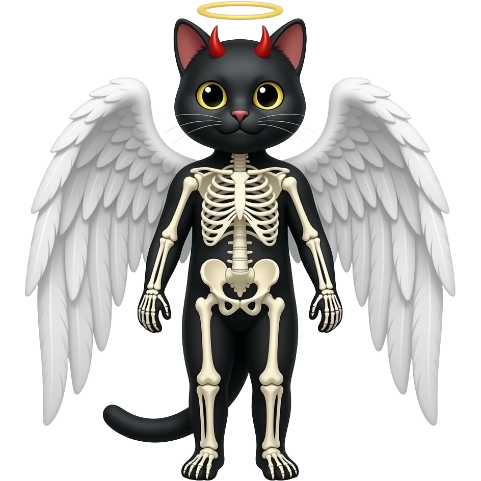 Three emojis cat and skeleton and devilish angel emoji