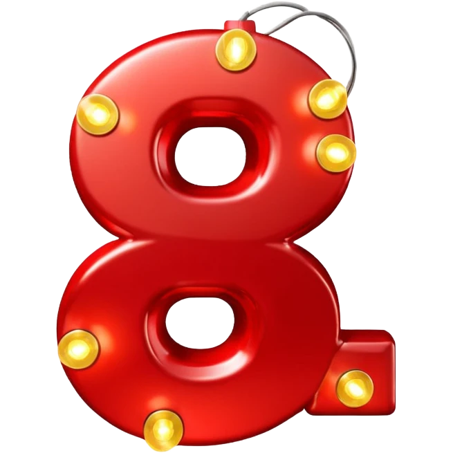 A 3D number 3 in a movie theater setting, shiny red surface; bright string lights on the number ; cinematic glow with subtle haze; glossy, premium Hollywood countdown look; centered composition. emoji