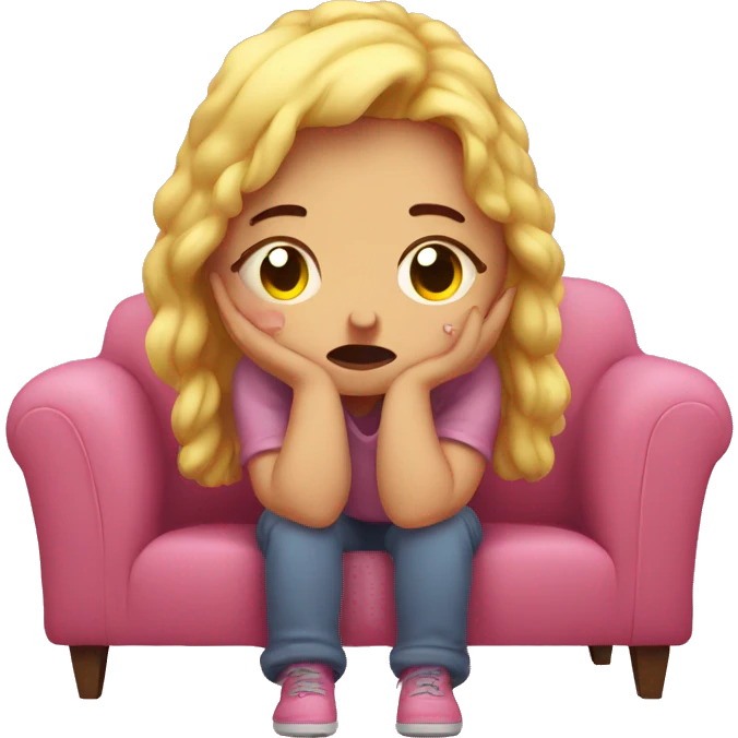 cozy sad girl crying on the pink couch  emoji