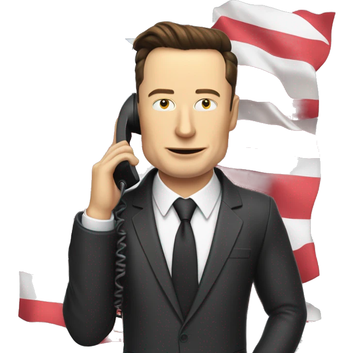 Elon musk in simpson dressed in suits outfit with making a phone call on a flip phone and a french flag in the other hand emoji