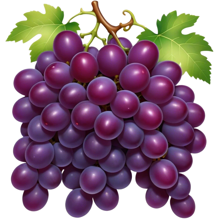 Cinematic Realistic Grapes Emoji, Clustered together in rich purple hues, with smooth, plump skins reflecting light in a glossy, delicate sheen. The stems curve slightly, holding the clusters together like a sweet, natural treasure. Soft glowing outline, capturing the essence of natural sweetness and richness in a bunch of ripe grapes! emoji