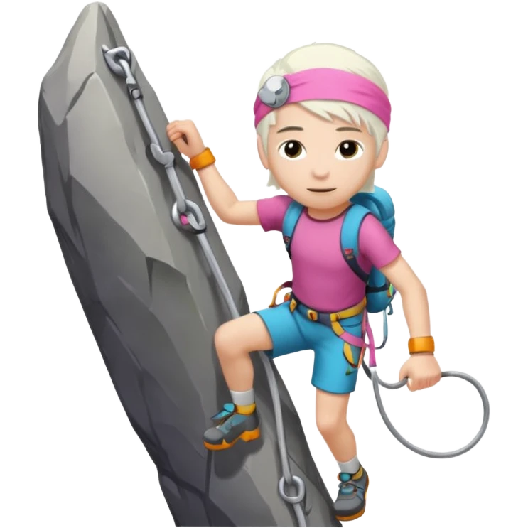 young climber boy with white hair and pink headband emoji