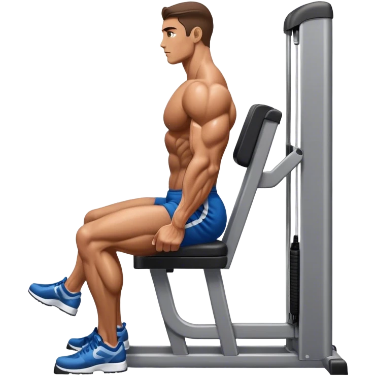 side-view bodybuilder using gym calf-raise machine emoji
