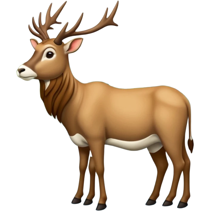 Een slede wordt getrokken door een eland in een noors dennenbos emoji