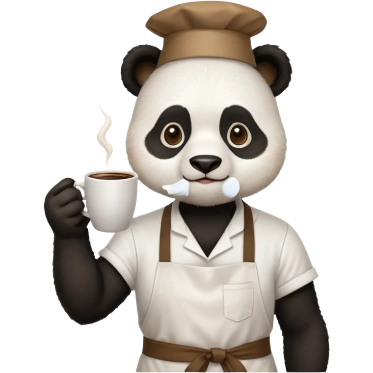 barista panda, wearing apron, holding coffee emoji