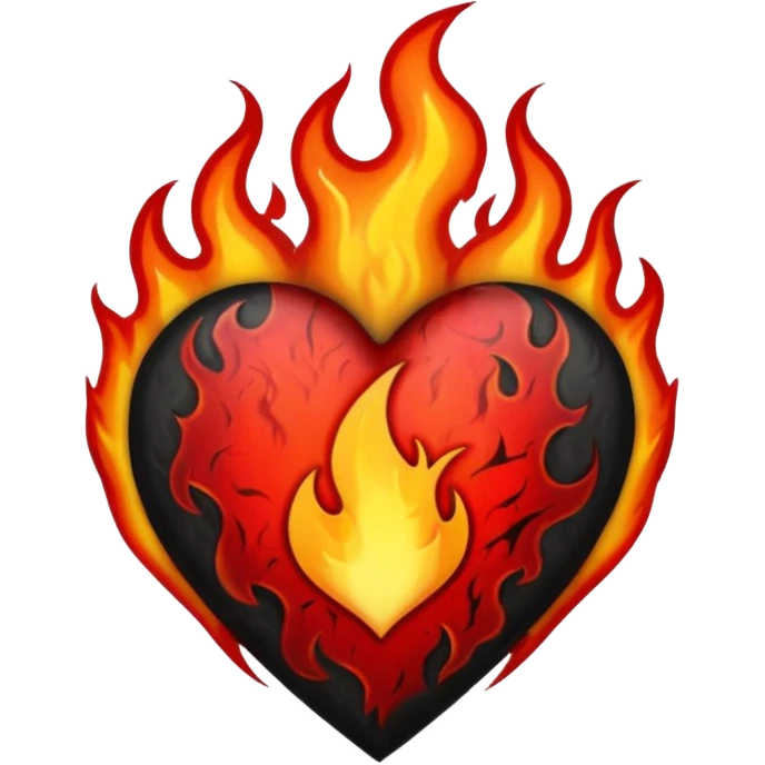 Black and red heart with flames tattoo style emoji