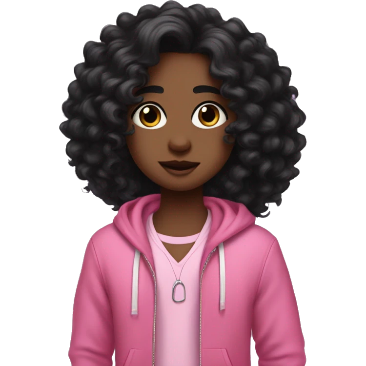 people that look aesthetic cutesy vibes and pink with black long voluminous curly hair. they have dark features and pink clothes emoji