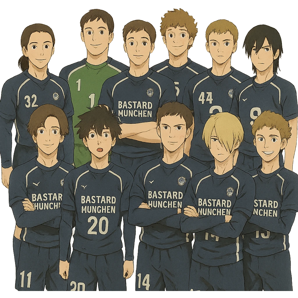 Bastard München team from Blue Lock anime in Ghibli style illustration emoji