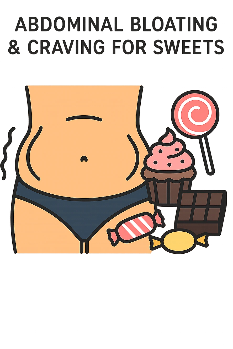 gonfiore addominale e voglia di dolci emoji