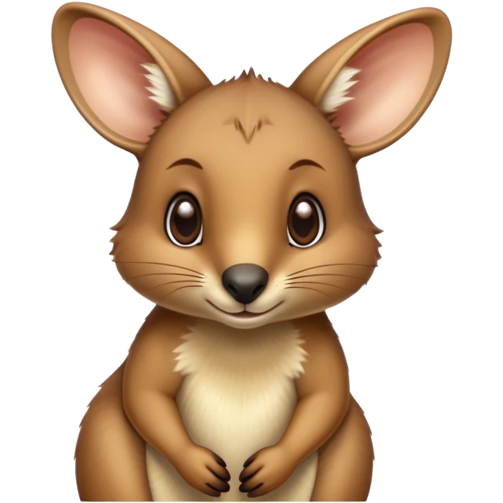 Cinematic Cute Wallaby Portrait Emoji, Head tilted playfully and inquisitively, featuring a glossy tan fur with delicate brown accents and a charming, alert expression, round, sparkling eyes filled with gentle curiosity, Simplified yet irresistibly adorable features, highly detailed, glowing with a warm, friendly glow, high shine, affectionate and bouncy, stylized with a touch of outback whimsy, bright and endearing, soft glowing outline, capturing the essence of a mischievous yet loving wallaby, so playful it feels like it could skip out of the screen into your arms! emoji