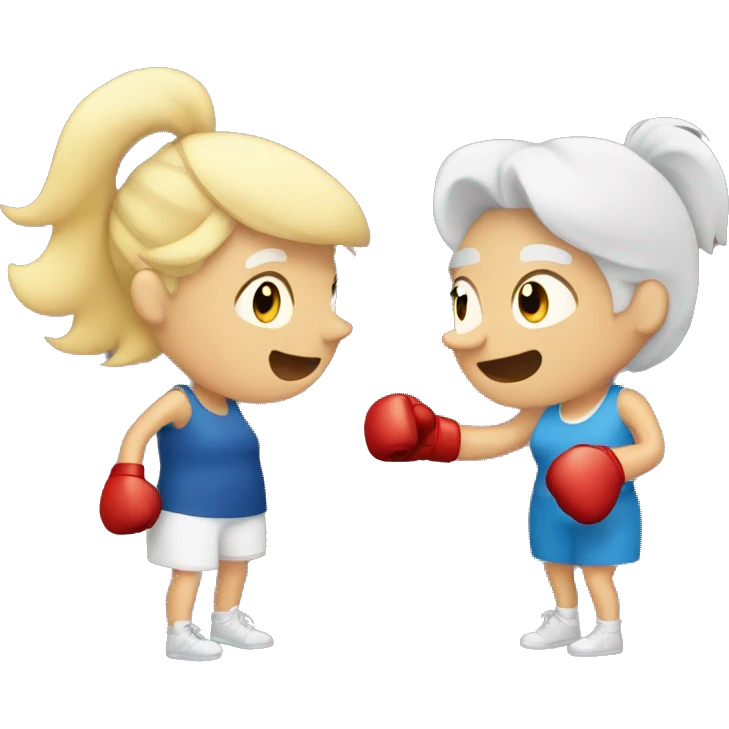 Blonde girl and brunette old women boxing eachother emoji