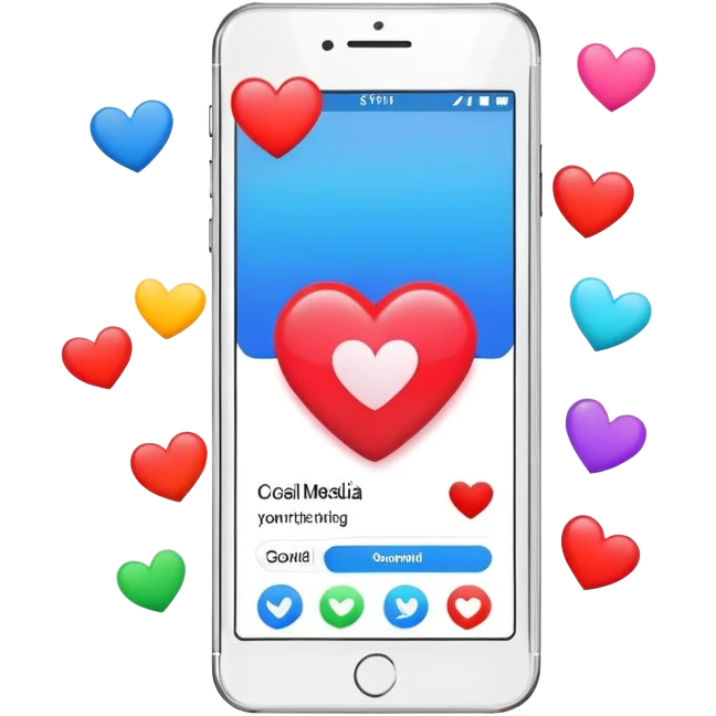  smartphone showing a colorful social media post with a heart and image icon emoji