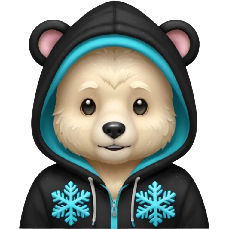 Glitter bear with cyan snowflake black sweatshirt emoji