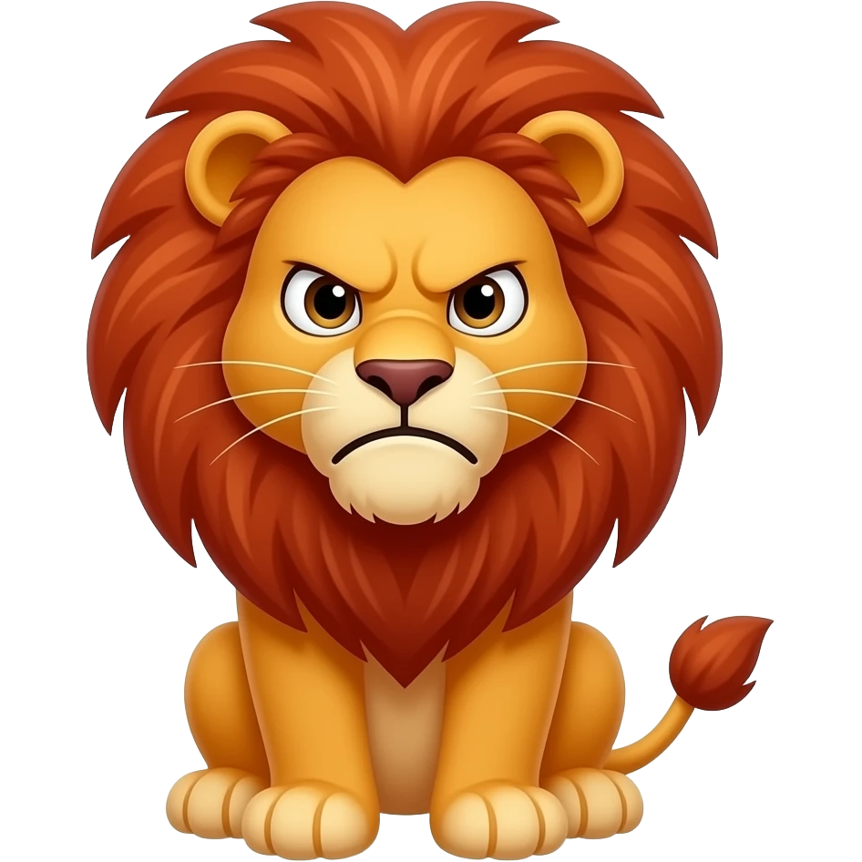 A little red lion looking at us with a frustrated expression emoji