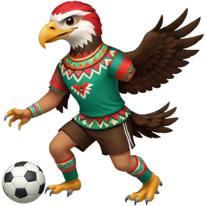 aguila mexicana con vestimenta azteca que juega futbol emoji