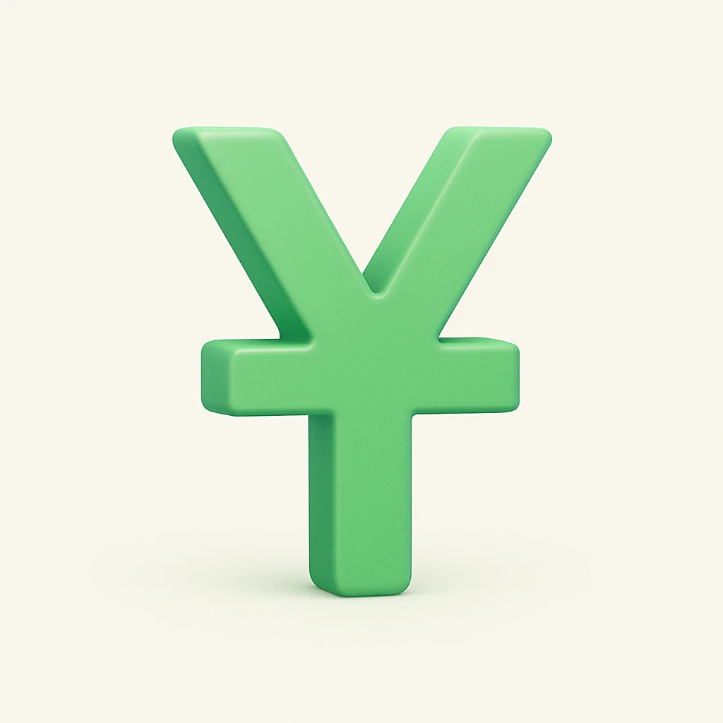 Remove the word 'YUAN' from the green 3D yuan sign, keep the symbol and 3D green style intact. emoji